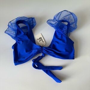 Blue Ruffled Bikini Top